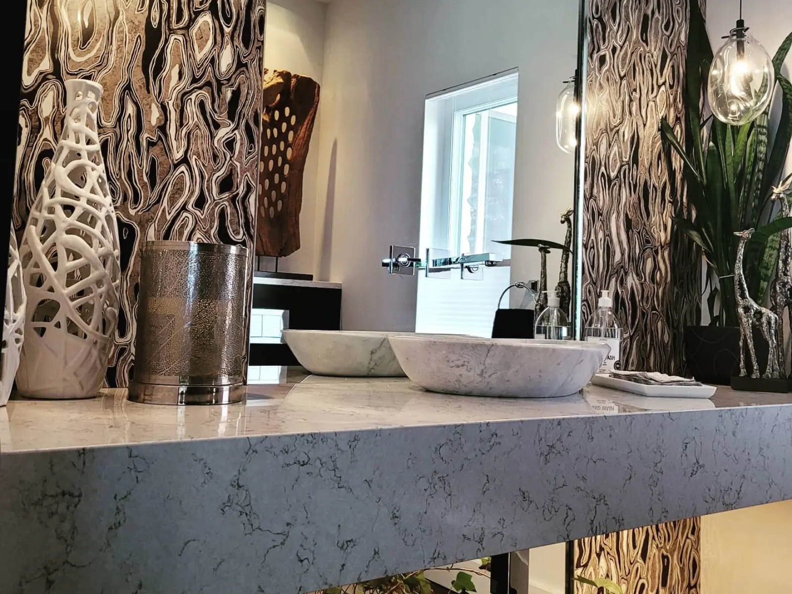 Bathroom vanity with feature tile wall